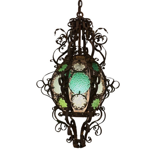 Antique Venetian Glass + Metal Lantern, Late 19th Century For Sale
