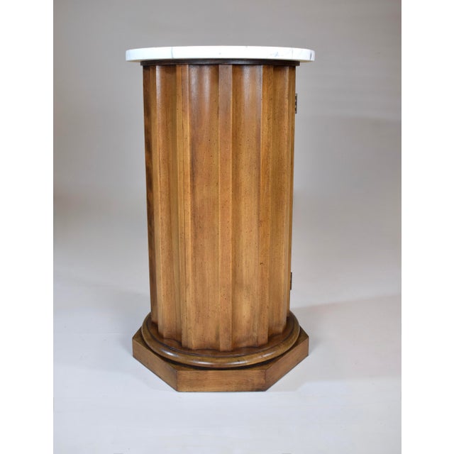 Neoclassical Style Fluted Column Cabinet Table Marble Top For Sale - Image 4 of 11