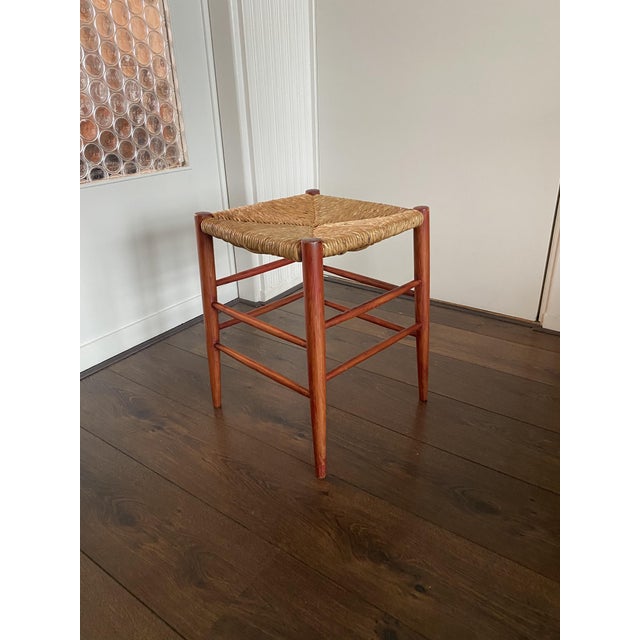 Mid-Century Wicker and Beech Stool, 1960s For Sale - Image 4 of 8