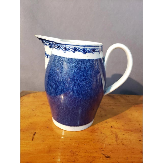 English Pearlware Jug With Sponged Cobalt Blue Ground, Blue and White Circa 1790–1810 For Sale - Image 3 of 8