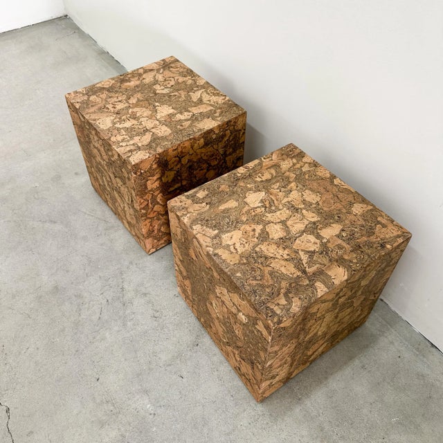 Pair of Vintage 1970s Cork Cube End Tables Minimalist Square Side Tables – Postmodern Style For Sale - Image 10 of 11