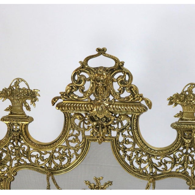 Brass Ornate Antique French or Italian Style Victorian Heavy Cast Brass Fireplace Screen For Sale - Image 8 of 9