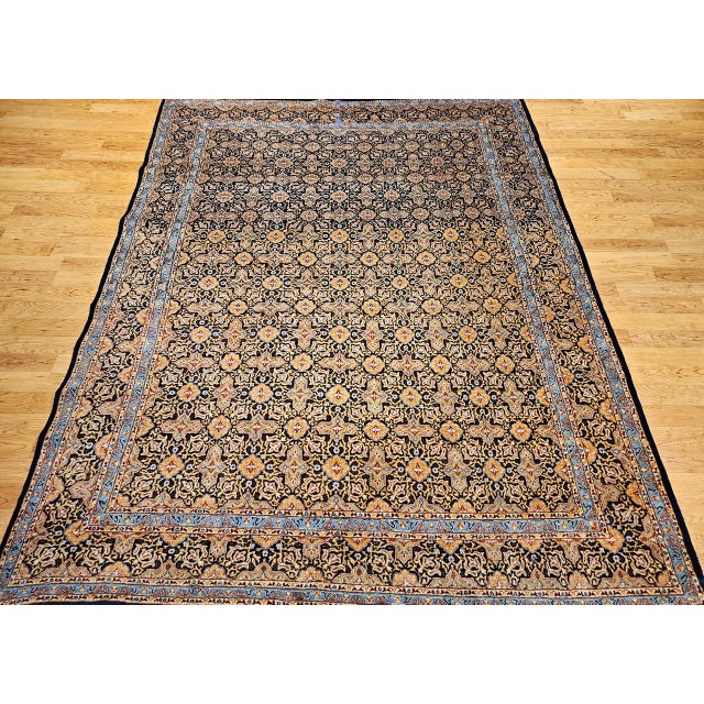 Persian Vintage Persian Tabriz Rug, Hand-Knotted Wool, Allover Geometric Pattern, Navy & Tan, 9x11 For Sale - Image 3 of 15