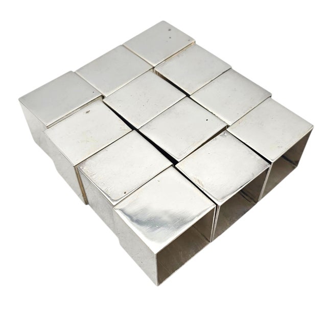 Late 20th Century Vintage Modernist Square Silverplate Napkin Rings, Set For Sale - Image 5 of 13