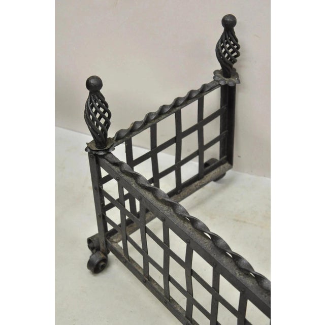 Antique Gothic Wrought Iron Spiral Twist 56" Fireplace Mantel Fender Surround For Sale In Philadelphia - Image 6 of 10