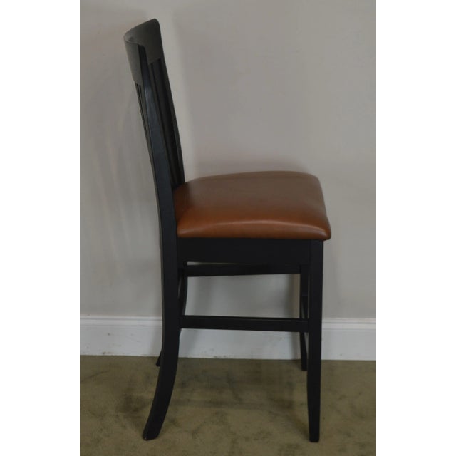 Early 21st Century F & N Woodworking Black Bar Stools With Brown Leather Seats - a Pair For Sale - Image 5 of 13