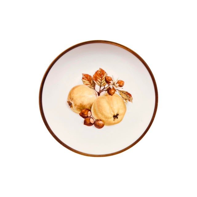 Ceramic Set of 11 German Fruit Design Salad / Dessert Plates With 24k Gilt Rim - Matching Coffee Cups Listed Separately For Sale - Image 7 of 9