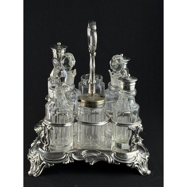 Rococo Rococo Cruet Set with Glass Bottles, 1860, Set of 8 For Sale - Image 3 of 11