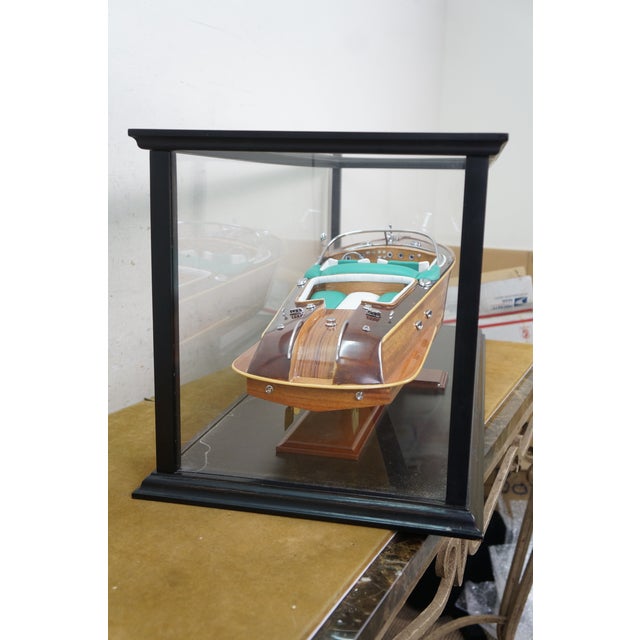 Wood Vintage Riva Aquarama Hardwood Runabout Speed Boat Model Display Case 40" For Sale - Image 7 of 15