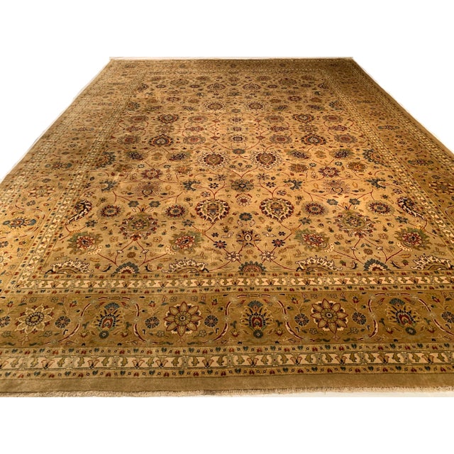 2000 - 2009 Beige Fine Hand Knotted Tabriz 10' X 13'9'' For Sale - Image 5 of 12