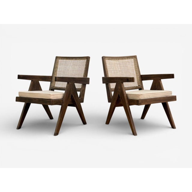 Pierre Jeanneret, Teak, Cane, Low Easy Chairs, Chandigarh, India C. 1960s For Sale - Image 4 of 15