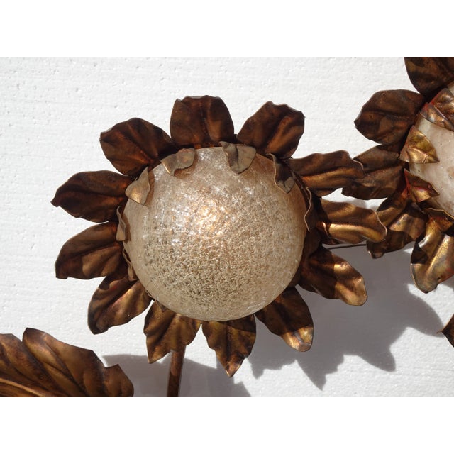 Large 1960's Hollywood Regency Wall Light Gilt Gold Tole Five Arm Sunflower Made Italy For Sale - Image 10 of 12