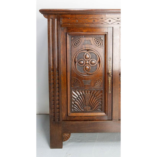 Vintage French Neogothic Style Oak & Wrought Iron Buffet, 1960s For Sale - Image 9 of 18