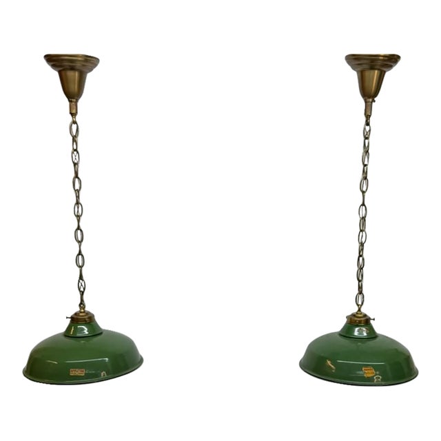 Vintage Pair of Enameled Green Pendants. For Sale