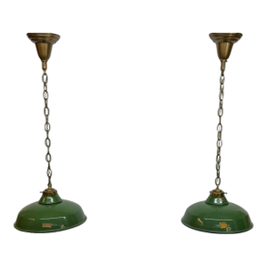 Vintage Pair of Enameled Green Pendants.