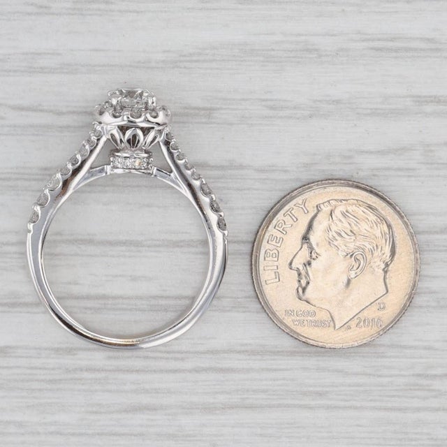White 0.94ctw Round Diamond Halo Engagement Ring 14k White Gold Size 6.75 Gia Cathedral For Sale - Image 8 of 8