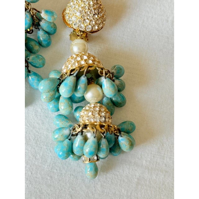 Vintage 1950s Faux Turquoise Chandelier Clip-on Earrings, Gold-Tone, Pair For Sale - Image 11 of 16