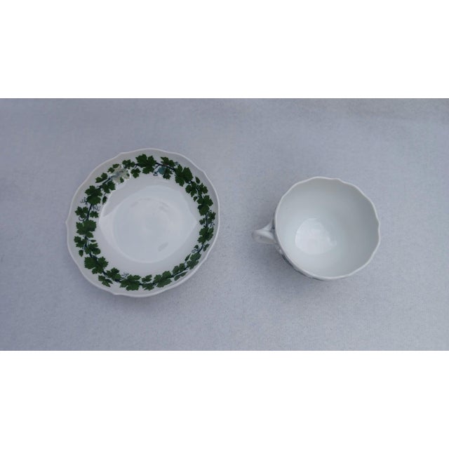 Vintage Porcelain Mocca Espresso Cup and Saucer with Vine Leaf Pattern from Meissen, 1920s, Set of 2 For Sale - Image 4 of 7