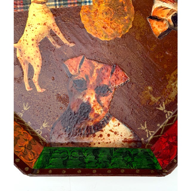 French Country Decoupage Jack Russell Terrier Dog Tray by Holly Lueders for Henri Bendel 1997 For Sale - Image 3 of 16