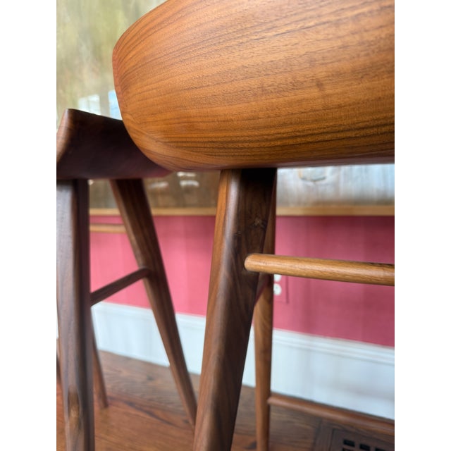 Set of 4 High End Solid Walnut Tractor Counter Stools For Sale - Image 10 of 10