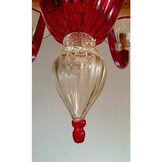 Red, Gold Neoclassical Murano Glass Chandelier 1960s For Sale - Image 12 of 12