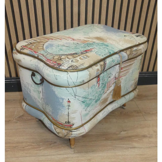Pastel Patterned Laundry Ottoman, 1950s For Sale - Image 6 of 13