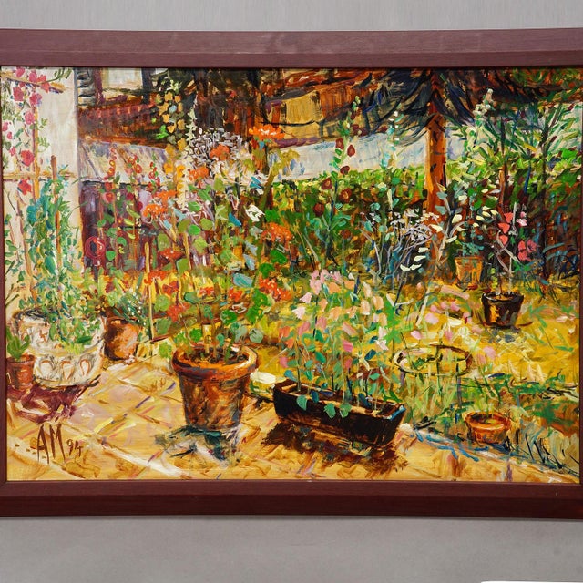 Post Impressionist Terrace With Geranium Pot, 1994 – Oil Painting by Alexander Michael For Sale - Image 3 of 6