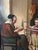 Framed Oil on Board "Grandmother Teaching Grandson How to Knit", Mid-20th Century For Sale In Savannah - Image 6 of 7
