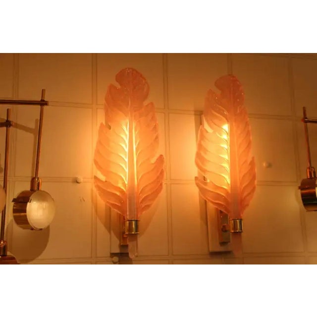 Leaf-Shaped Pink Murano Glass Wall Sconces in the style of Barovier, 2000s, Set of 2 For Sale - Image 11 of 18