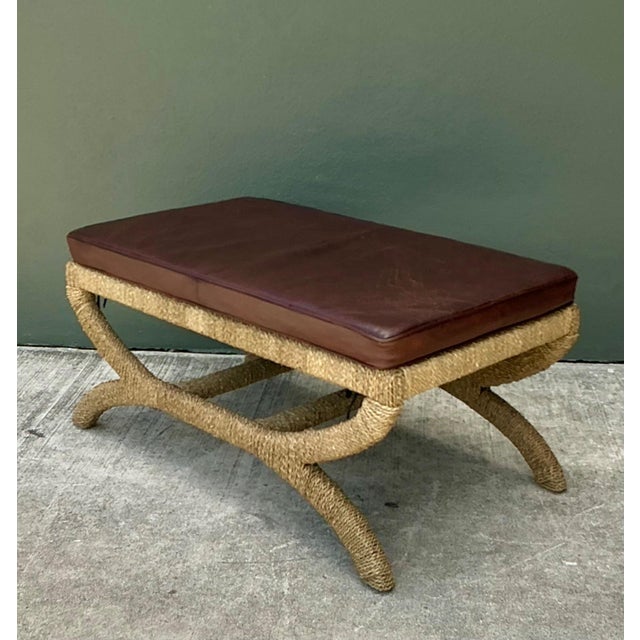 Vintage Rattan and Leather Bench For Sale - Image 10 of 18