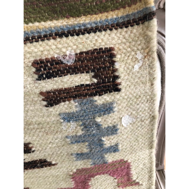 Tan Vintage Scandinavian Folk Art Wool Wall Hanging – "Wilkum Bird" Design For Sale - Image 8 of 8