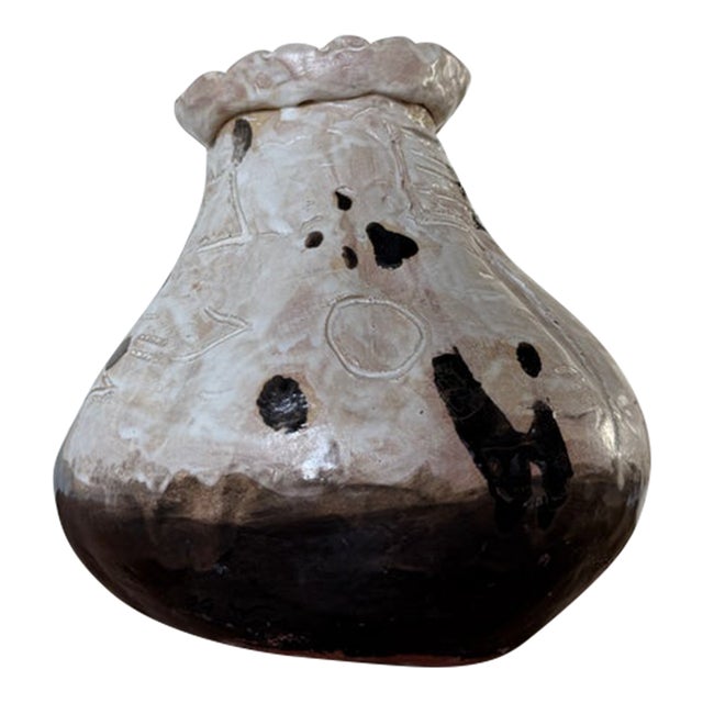 1970's Vintage Polly Abstract Studio Art Pottery Ceramic Vase - Signed For Sale