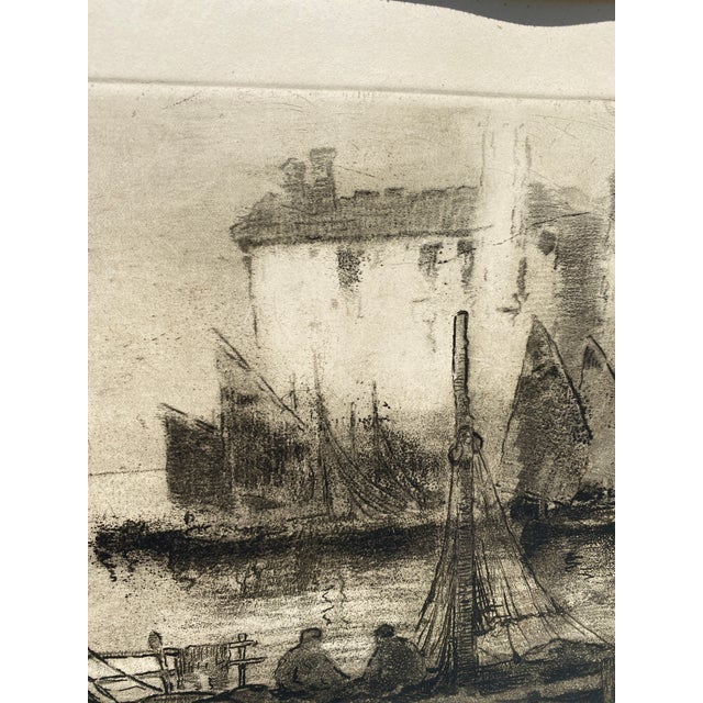 Ludovico Cavaleri (1867-1942) Fishing Boats in Harbor Etching Venice, Italy Signed & Dated 1927 For Sale - Image 4 of 12