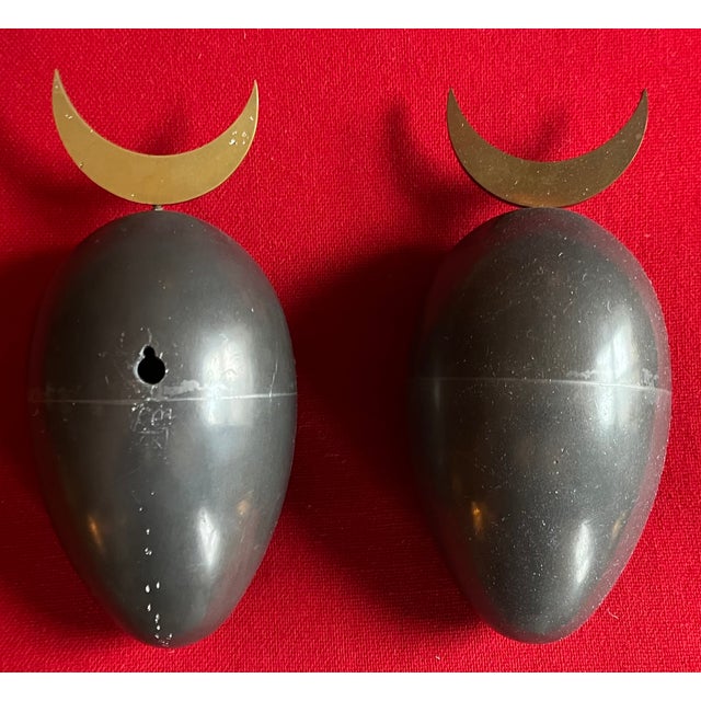 Johan Meijerink (Dutch 1948 - 2011) Modernist Bronze Ovoid Egg Wall Sculptures With Crescent Finials - A Pair For Sale - Image 12 of 14
