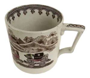 English Transfer Ware Large Mug Steam Engine Train Carriage Church Coat