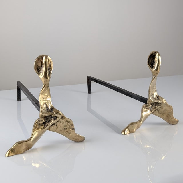 Brutalist Sculptural Bronze Andirons, 1970s, Set of 2 For Sale - Image 15 of 15