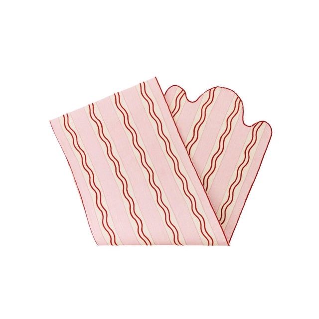 Art Deco Misette Monaco Stripe Embroidered Linen Runner, Pink For Sale - Image 3 of 3