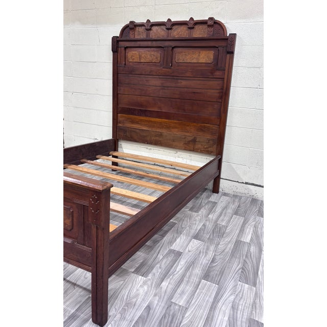 Late 19th Century Antique Full Size Victorian Eastlake Monumental Carved Walnut Bed For Sale - Image 5 of 11