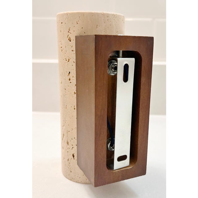 Contemporary Travertine & Wood Wall Sconce Natural Stone Cylinder Light For Sale - Image 3 of 5