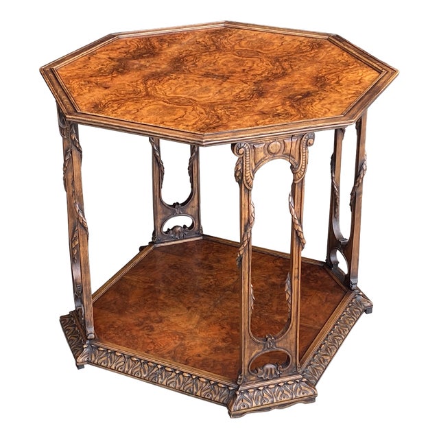 French Octagonal Burr Walnut Table, 1920 For Sale