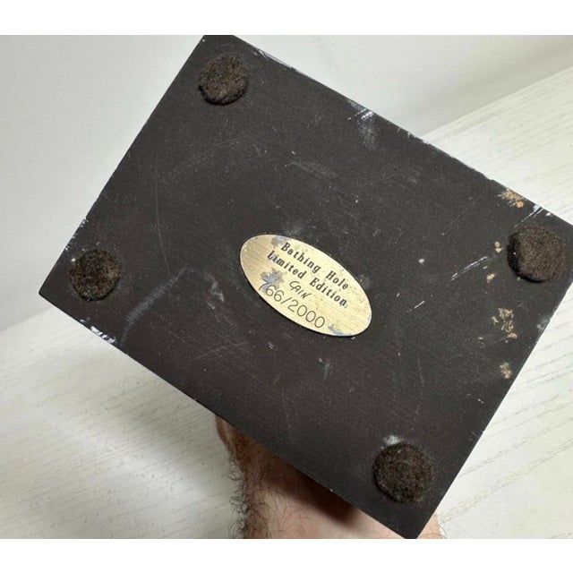 Art Deco Bathing Hole by Rick Cain Wildlife Sculptor 766/2000 l.e. 1992 Signed For Sale - Image 3 of 5