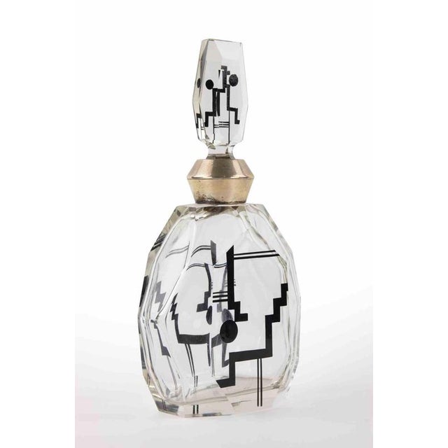 Art Deco Bohemian Bottle. Glass and metal. Includes original cap. Very good condition.