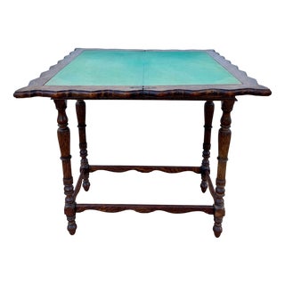 Spanish Oak Game Table with Sculpted Edges and Green Felt Top, 1920s For Sale