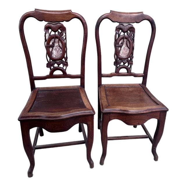 Early 20th Century Antique Pair of Chinese Solid Rosewood Side Chairs For Sale
