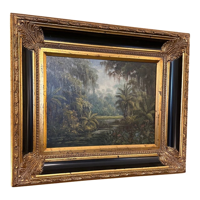 Original Oil Painting of Lush Waterscape For Sale