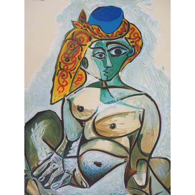 Vintage Woman with Turkish Cap Lithographic Poster after Pablo Picasso, in Good conditions.