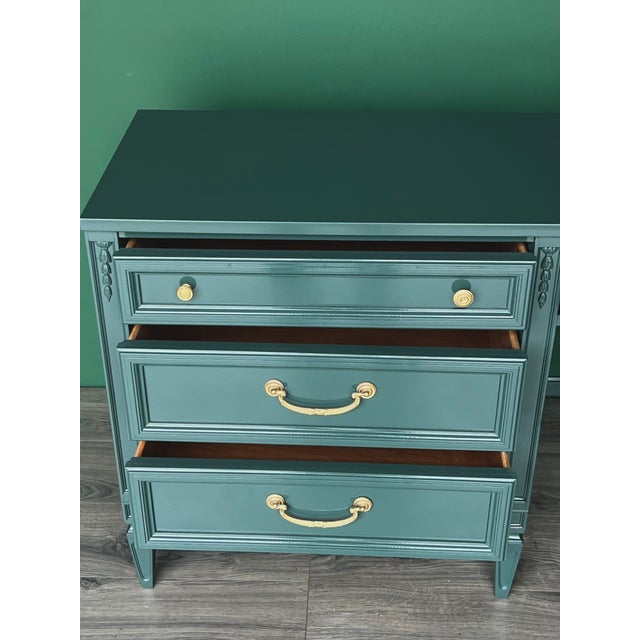 Mid-Century Modern Mid-Century Forrest Green High Gloss Lacquered Desk of Four Drawers For Sale - Image 3 of 11