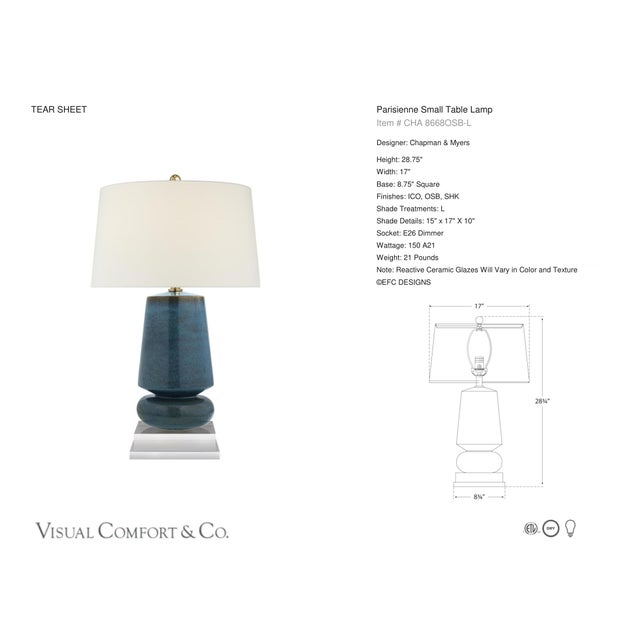 Chapman & Myers by Visual Comfort Signature Parisienne Small Table Lamp in Oslo Blue with Linen Shade Designer: Chapman &...