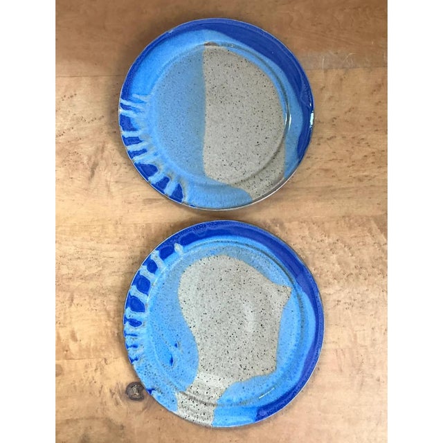 Vintage Blue Abstract Pottery Plates - A Pair For Sale - Image 11 of 12