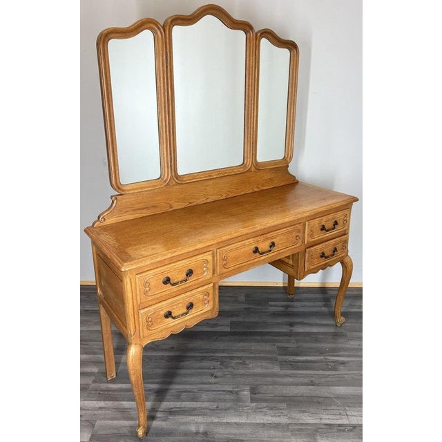 Vintage French Louis Style Oak Dressing Table with Mirror For Sale - Image 15 of 15